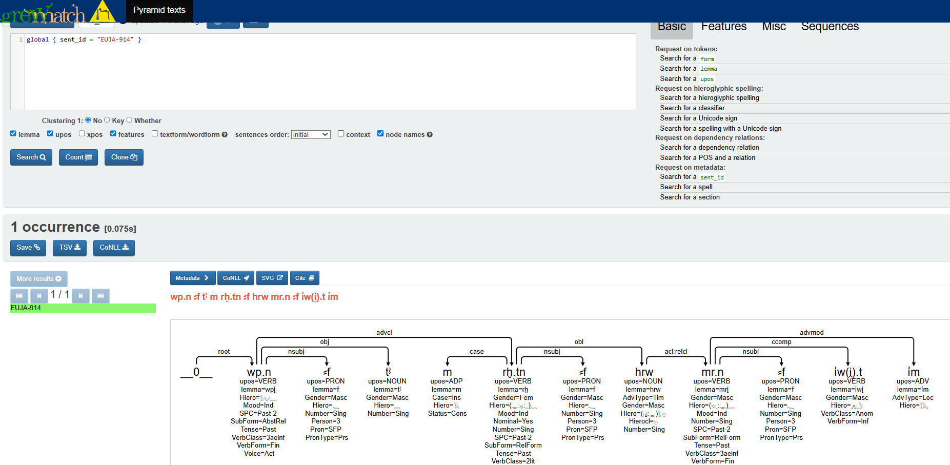 GrewPT Search for hieroglyphic word forms - hit GrewPT Search for hieroglyphic word forms - hit
